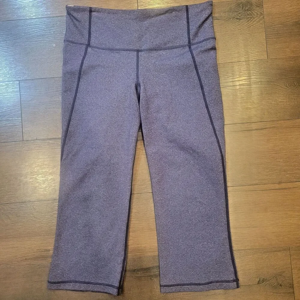 Lululemon Gather & Crow Crop Leggings Heathered Deep Indigo Blue Sz 8 Leg Slits